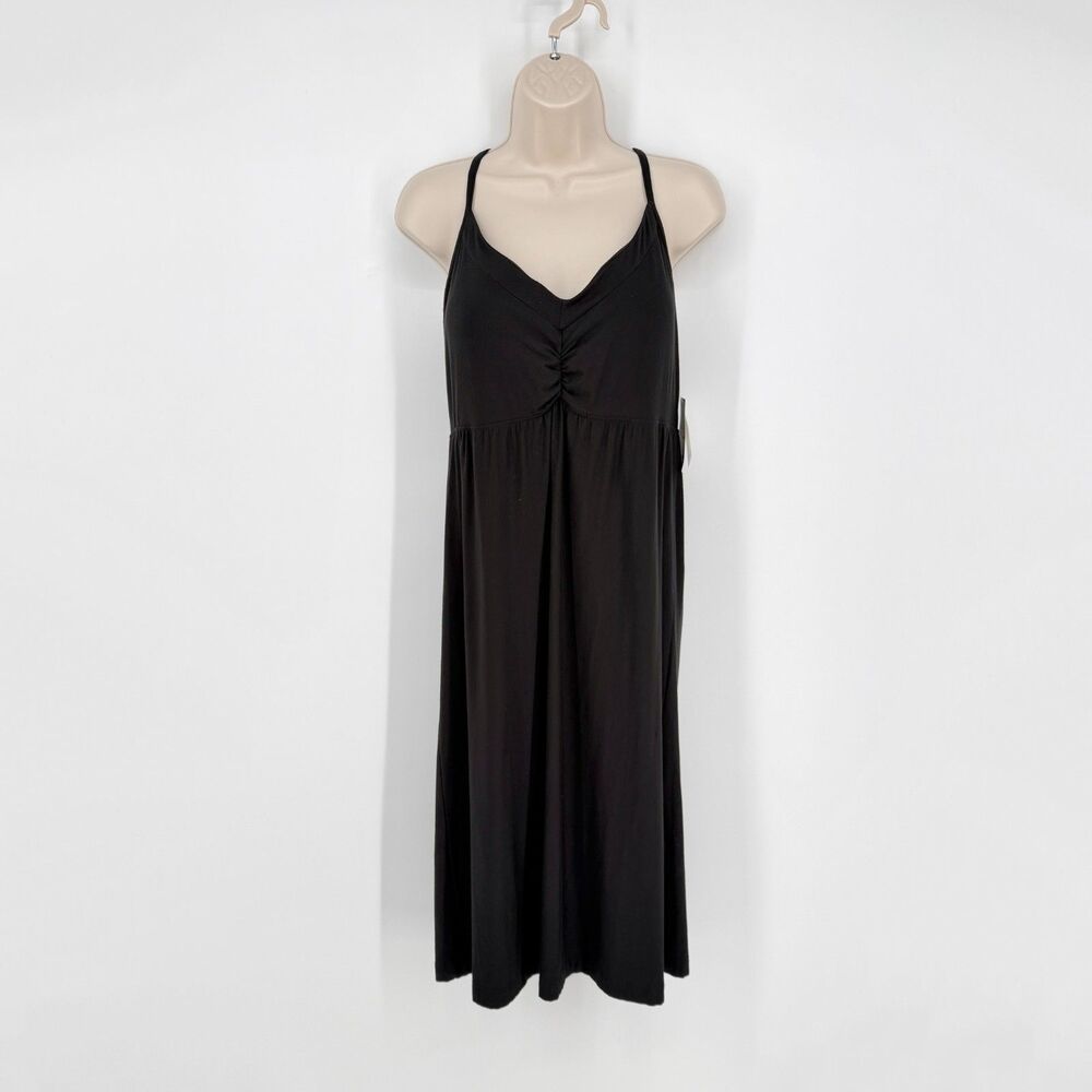 Athleta NEW Restoration Dress Sz LT Black Halter V-Neck Adjustable Strap Padded